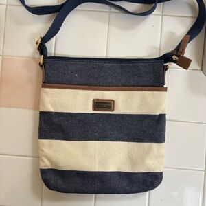Tommy Hilfiger Navy and Cream Striped Bag